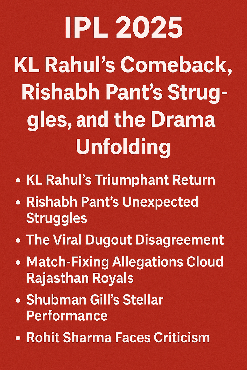 IPL 2025: KL Rahul’s Comeback, Rishabh Pant’s Struggles, and the Drama Unfolding